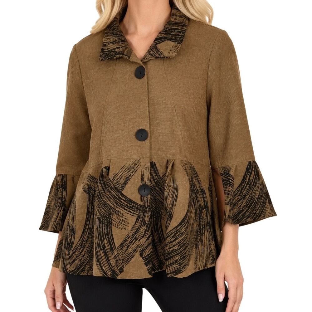 NEW NWT DAMEE Sz Small Wearable Art Brown Fall Harvest Wearable Art Jacket Top